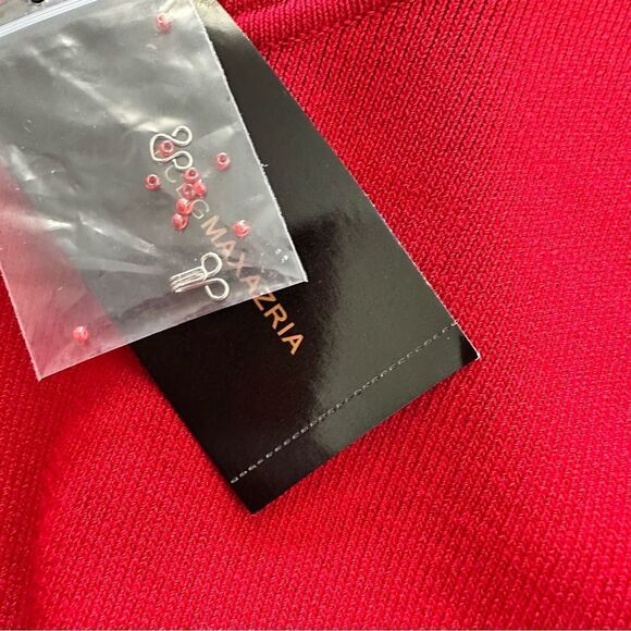 BCBGMaxAzria Red Cardigan L Beaded Holiday Office Classic - Picture 9 of 13
